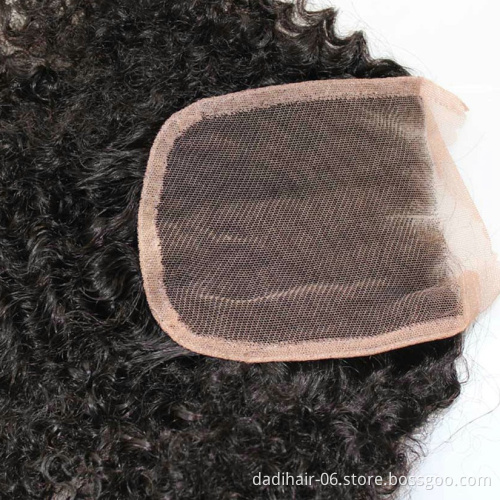 factory price wholesale natural color afro kinky 4*4 remy human hair lace closure for wigs